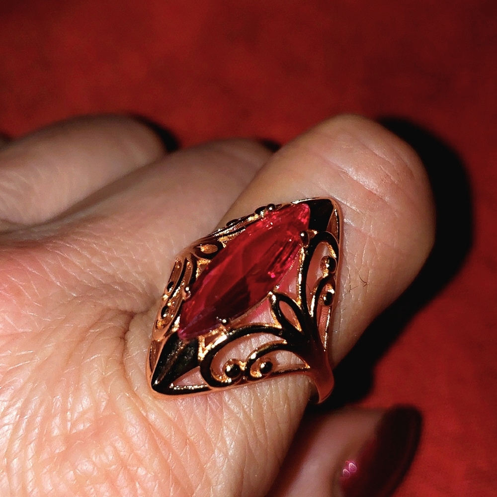 Faux Gold Finish Ring with ruby stone
